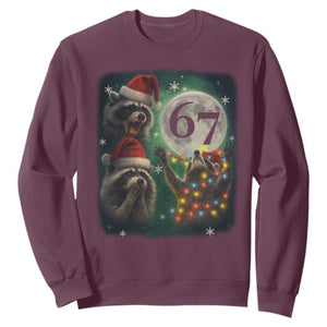 Funny Christmas Three Raccoons 67 Sweatshirt Trash Panda Moon Howling Six Seven Meme TS11 Maroon Print Your Wear