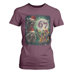 Funny Christmas Three Raccoons 67 T Shirt For Women Trash Panda Moon Howling Six Seven Meme TS11 Maroon Print Your Wear