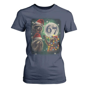 Funny Christmas Three Raccoons 67 T Shirt For Women Trash Panda Moon Howling Six Seven Meme TS11 Navy Print Your Wear