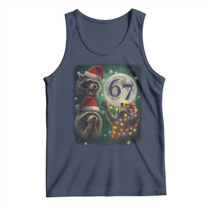 Funny Christmas Three Raccoons 67 Tank Top Trash Panda Moon Howling Six Seven Meme TS11 Navy Print Your Wear