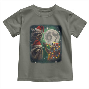 Funny Christmas Three Raccoons 67 Toddler T Shirt Trash Panda Moon Howling Six Seven Meme TS11 Military Green Print Your Wear