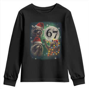 Funny Christmas Three Raccoons 67 Youth Sweatshirt Trash Panda Moon Howling Six Seven Meme TS11 Black Print Your Wear