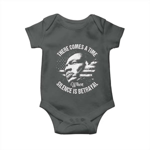 MLK Day There Comes A Time When Silence Is Betrayal Baby Onesie Martin Luther King Vintage American Flag Black History Month TS11 Dark Heather Print Your Wear