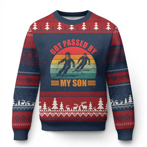 Funny Skiing Ski Dad Ugly Christmas Sweater Got Passed By My Son Retro Vintage TS11 Navy Red Print Your Wear