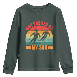 Funny Skiing Ski Dad Youth Sweatshirt Got Passed By My Son Retro Vintage TS11 Dark Forest Green Print Your Wear