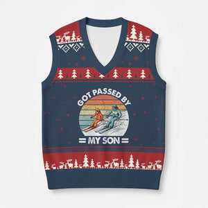 Funny Ski Dad V-Neck Knit Sweater Vest Got Passed By My Son Retro Vintage TS11 Navy Red Print Your Wear