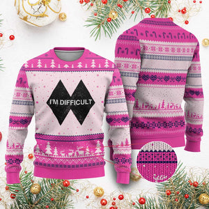 Funny I Am Difficult Double Black Diamond Ski Snowboard Ugly Christmas Sweater TS11 Hot Pink Print Your Wear