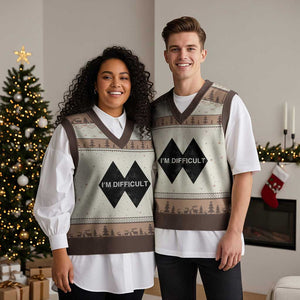 Funny I Am Difficult Double Black Diamond Ski Snowboard V-Neck Knit Sweater Vest TS11 Mocha Mousse Print Your Wear