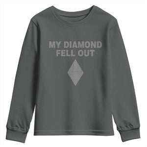 Funny Skiing Snowboarding Youth Sweatshirt My Diamond Fell Out Ski Puns Double Black Diamond TS11 Dark Heather Print Your Wear