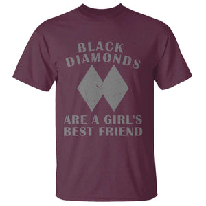 Funny Black Diamonds Are A Girls Best Friend Snow Skiing T Shirt TS11 Maroon Print Your Wear