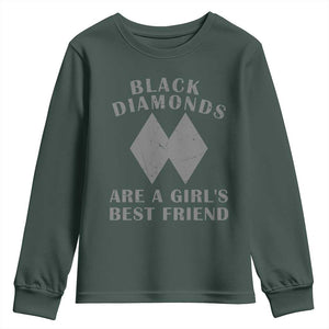 Funny Black Diamonds Are A Girls Best Friend Snow Skiing Youth Sweatshirt TS11 Dark Forest Green Print Your Wear