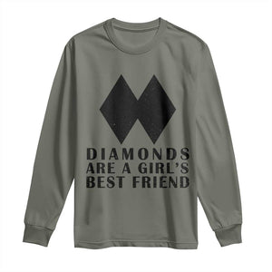 Funny Skiing Snowboarding Long Sleeve Shirt Diamonds Are A Girls Best Friend TS11 Military Green Print Your Wear