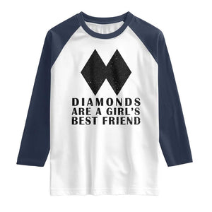 Funny Skiing Snowboarding Raglan Shirt Diamonds Are A Girls Best Friend TS11 White Navy Print Your Wear