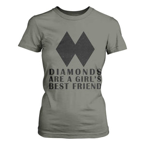 Funny Skiing Snowboarding T Shirt For Women Diamonds Are A Girls Best Friend TS11 Military Green Print Your Wear