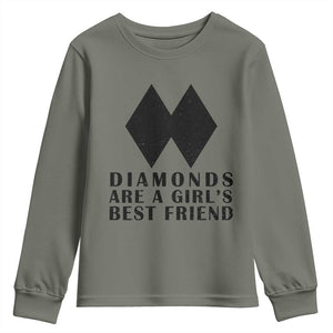 Funny Skiing Snowboarding Youth Sweatshirt Diamonds Are A Girls Best Friend TS11 Military Green Print Your Wear