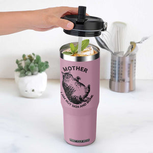 Funny Cat Mother I Am But Skin And Bone Flip Straw Tumbler TS11 One Size: 30 oz Light Pink Print Your Wear
