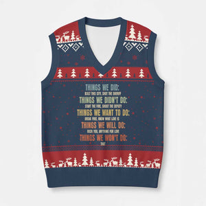 Funny 80s 90s Music Lover V-Neck Knit Sweater Vest Things We Did Didnt Want Will Wont Do TS11 Navy Red Print Your Wear