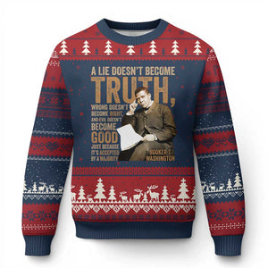 Booker Taliaferro Washington Ugly Christmas Sweater A Lie Doesnt Become Truth Wrong Doesnt Become Right TS11 Navy Red Print Your Wear
