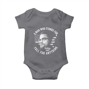 Malcolm X Baby Onesie A Man Who Stands For Nothing Will Fall For Anything American Flag TS11 Charcoal Print Your Wear