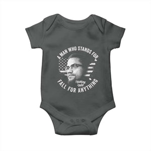 Malcolm X Baby Onesie A Man Who Stands For Nothing Will Fall For Anything American Flag TS11 Dark Heather Print Your Wear