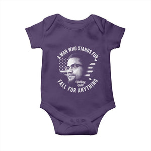 Malcolm X Baby Onesie A Man Who Stands For Nothing Will Fall For Anything American Flag TS11 Purple Print Your Wear