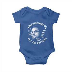 Malcolm X Baby Onesie A Man Who Stands For Nothing Will Fall For Anything American Flag TS11 Royal Blue Print Your Wear
