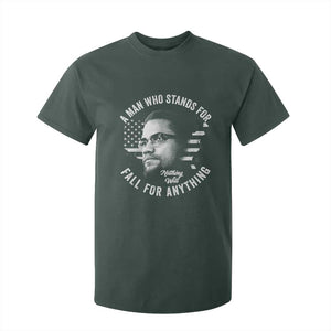 Malcolm X T Shirt For Kid A Man Who Stands For Nothing Will Fall For Anything American Flag TS11 Dark Forest Green Print Your Wear