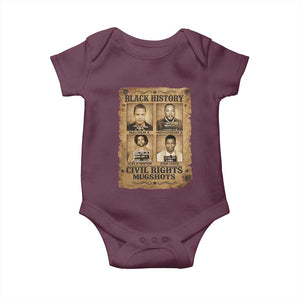 Black History Civil Rights Mugshots Baby Onesie Malcolm X MLK John Lewis Huey P Newton TS11 Maroon Print Your Wear
