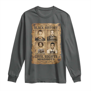 Black History Civil Rights Mugshots Long Sleeve Shirt Malcolm X MLK John Lewis Huey P Newton TS11 Dark Heather Print Your Wear