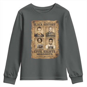 Black History Civil Rights Mugshots Youth Sweatshirt Malcolm X MLK John Lewis Huey P Newton TS11 Dark Heather Print Your Wear