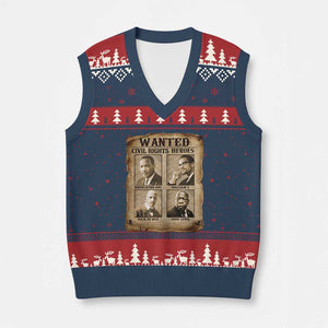 Black Leaders V-Neck Knit Sweater Vest Wanted Civil Rights Heroes MLK Malcolm X Web John Lewis TS11 Navy Red Print Your Wear