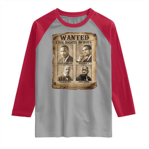 Black Leaders Raglan Shirt Wanted Civil Rights Heroes MLK Malcolm X Web John Lewis TS11 Sport Gray Red Print Your Wear