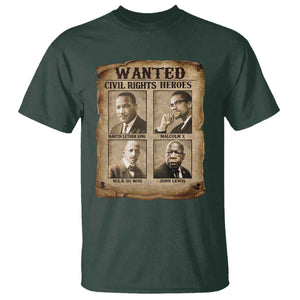 Black Leaders T Shirt Wanted Civil Rights Heroes MLK Malcolm X Web John Lewis TS11 Dark Forest Green Print Your Wear
