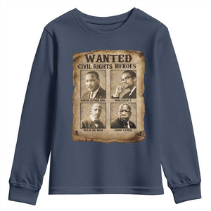 Black Leaders Youth Sweatshirt Wanted Civil Rights Heroes MLK Malcolm X Web John Lewis TS11 Navy Print Your Wear