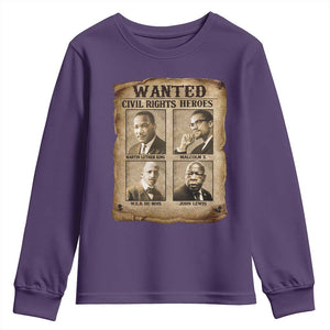 Black Leaders Youth Sweatshirt Wanted Civil Rights Heroes MLK Malcolm X Web John Lewis TS11 Purple Print Your Wear