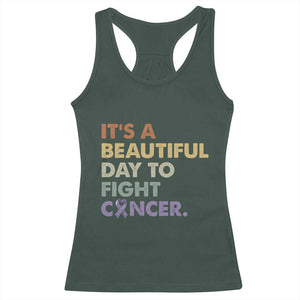 All Cancer Awareness Racerback Tank Top It's A Beautiful Day To Fight Cancer Lavender Ribbon TS11 Dark Forest Green Print Your Wear