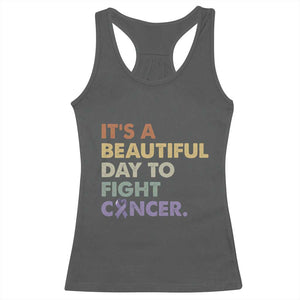 All Cancer Awareness Racerback Tank Top It's A Beautiful Day To Fight Cancer Lavender Ribbon TS11 Dark Heather Print Your Wear