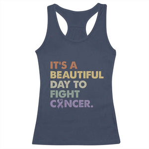 All Cancer Awareness Racerback Tank Top It's A Beautiful Day To Fight Cancer Lavender Ribbon TS11 Navy Print Your Wear