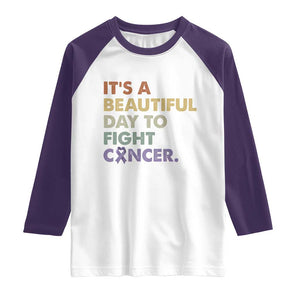 All Cancer Awareness Raglan Shirt It's A Beautiful Day To Fight Cancer Lavender Ribbon TS11 White Purple Print Your Wear