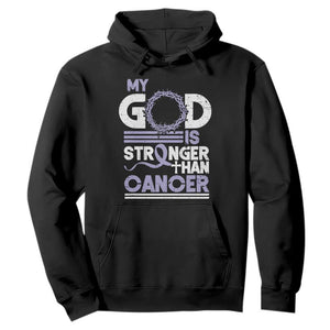 All Cancer Awareness Hoodie My God Is Stronger Than Cancer Lavender Ribbon TS11 Black Print Your Wear