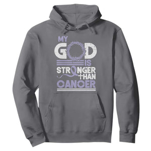 All Cancer Awareness Hoodie My God Is Stronger Than Cancer Lavender Ribbon TS11 Charcoal Print Your Wear