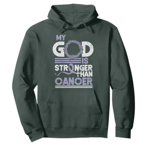 All Cancer Awareness Hoodie My God Is Stronger Than Cancer Lavender Ribbon TS11 Dark Forest Green Print Your Wear
