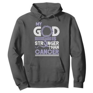 All Cancer Awareness Hoodie My God Is Stronger Than Cancer Lavender Ribbon TS11 Dark Heather Print Your Wear