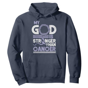 All Cancer Awareness Hoodie My God Is Stronger Than Cancer Lavender Ribbon TS11 Navy Print Your Wear