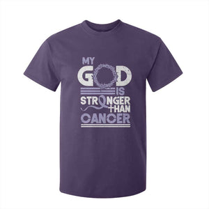All Cancer Awareness T Shirt For Kid My God Is Stronger Than Cancer Lavender Ribbon TS11 Purple Print Your Wear
