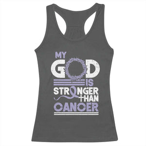 All Cancer Awareness Racerback Tank Top My God Is Stronger Than Cancer Lavender Ribbon TS11 Dark Heather Print Your Wear