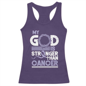 All Cancer Awareness Racerback Tank Top My God Is Stronger Than Cancer Lavender Ribbon TS11 Purple Print Your Wear