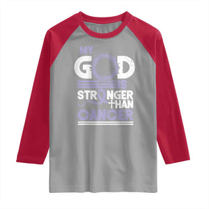 All Cancer Awareness Raglan Shirt My God Is Stronger Than Cancer Lavender Ribbon TS11 Sport Gray Red Print Your Wear