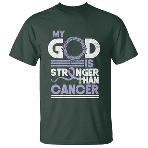 All Cancer Awareness T Shirt My God Is Stronger Than Cancer Lavender Ribbon TS11 Dark Forest Green Print Your Wear