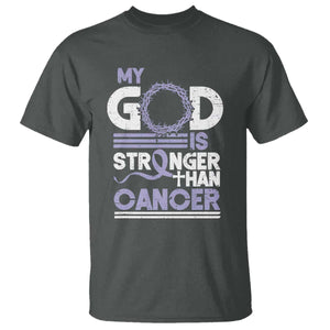 All Cancer Awareness T Shirt My God Is Stronger Than Cancer Lavender Ribbon TS11 Dark Heather Print Your Wear
